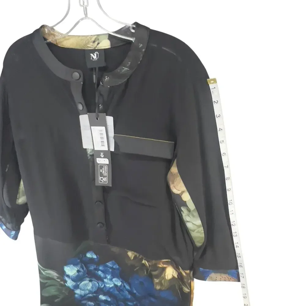 NU Denmark Dress Womens XS Black Blue Floral Sheer Button Romantic Goth Boho NEW